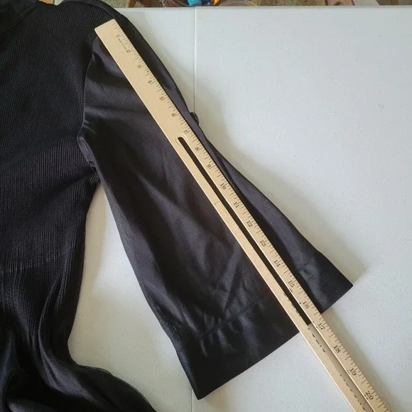 Lindi Tunic Top Black Mixed Media Button Up 3/4 Roll Tab Sleeve Flowy Lagenlook - Picture 9 of 12